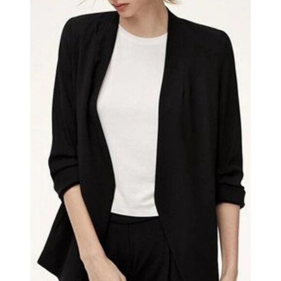 New Aritzia BABATON Black Mirror Crepe Open Front Power Blazer Jacket - Picture 2 of 10